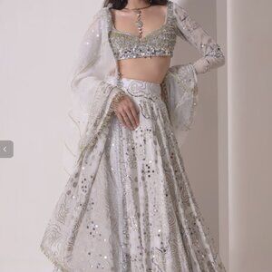 White Organza Sequins, Tassels, Gota Foil Print Embellished Lehenga Blouse Set